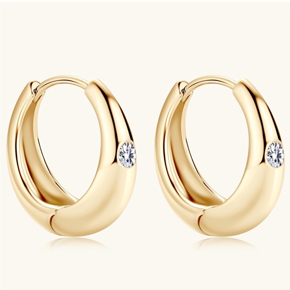 14k Diamond Chunky Gold Hoop Earrings